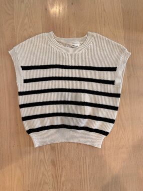 moon & madison Cream and Black Striped Crewneck Sweater